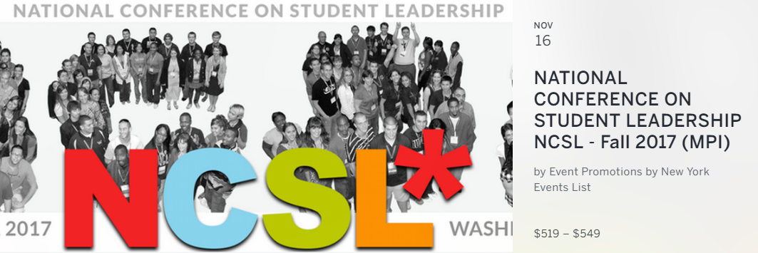At the National Conference on Student Leadership (NCSL) fall conference you will-
Grow as a student leader
Spend the weekend meeting and networking with hundreds of students from all over the world
Gain valuable skills that you'll use right now
Prepare for your career after college