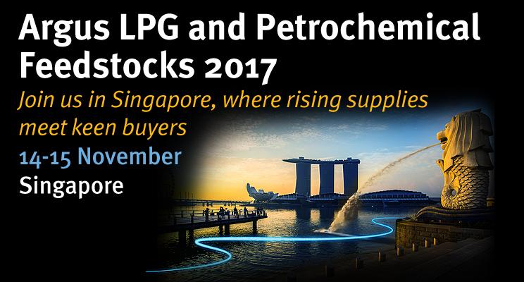 The Argus LPG and Petrochemical Feedstocks 2017 will be held in Singapore
over 14-15 November 2017 to put the spotlight on key countries that have
been driving LPG consumptions. Join us in Singapore to capture networking
opportunities with key LPG buyers from various sectors.