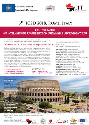 ICSD 2018 : 6th International Conference on Sustainable Development, 12 - 13 September 2018 Rome, Italy