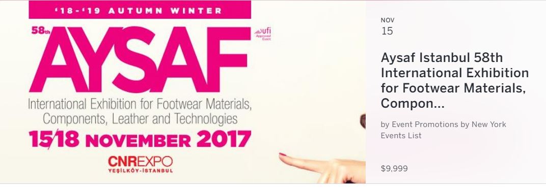 DESCRIPTION

AYSAF, the largest trade platform of the footwear sub-industry sector of Turkey!

AYSAF, the largest trade platform of the footwear sub-industry sector with a market volume of 5 billion USD in Turkey, is going to be held on May 03 - 06, 2017 at CNR EXPO Center, in Istanbul, Turkey. Aysaf stands as the unique meeting platform for the local and global supplier companies, and professional visitors.

AYSAF is organized by Pozitif Fuarcılık A.S., an affiliate company of CNR Holding, in cooperation with AYSAD (Association of Turkish Footwear Components Manufacturers), TASEV (Turkey Shoe Sector Research Development and Training Foundation) and KOSGEB (Small