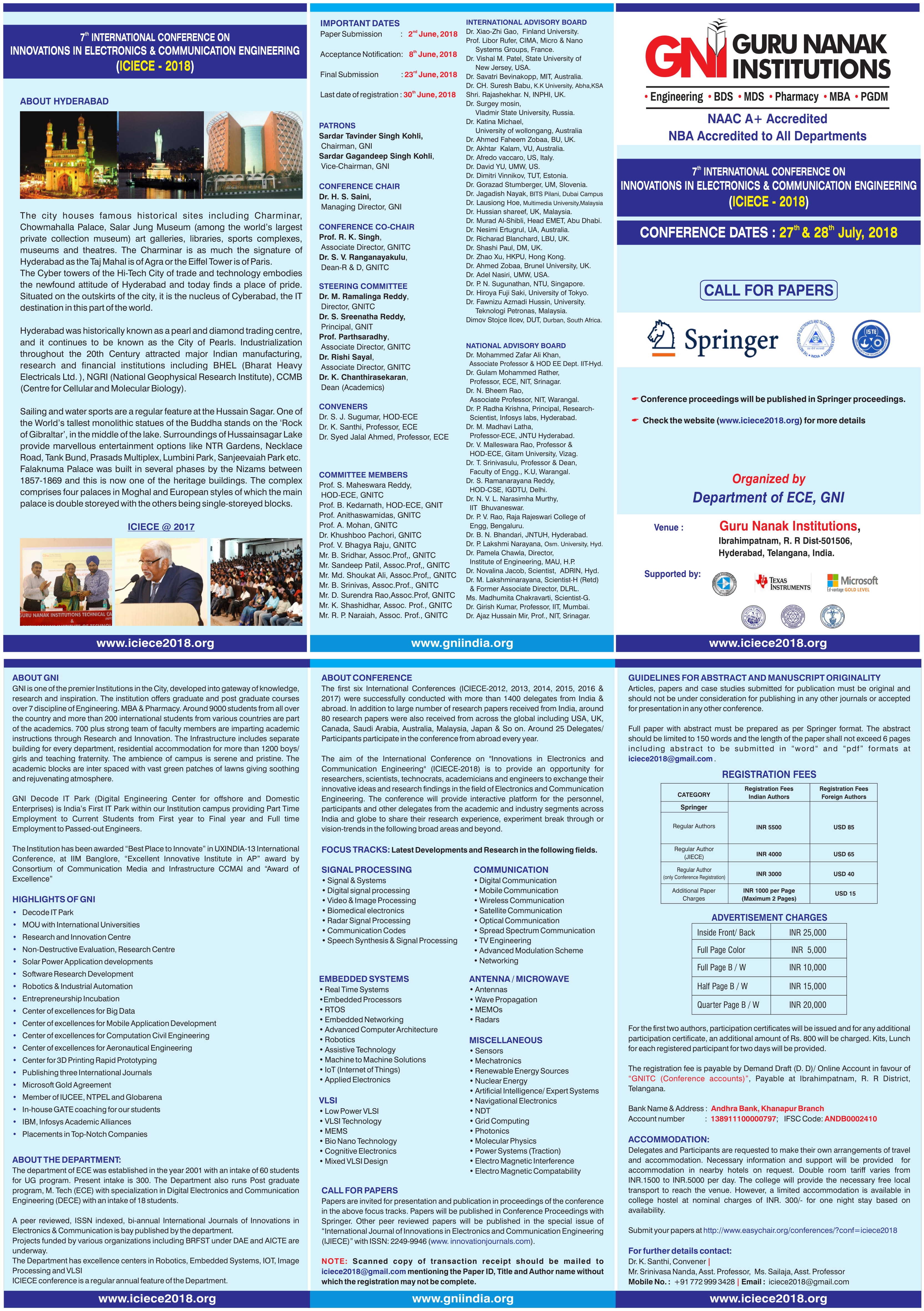 7th INTERNATIONAL CONFERENCE ON INNOVATIONS IN ELECTRONICS & COMMUNICATION ENGINEERING (ICIECE - 2018)