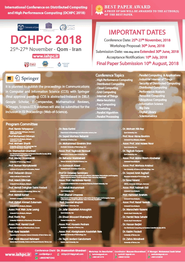  International Conference on Distributed Computing and High Performance Computing (DCHPC 2018) 