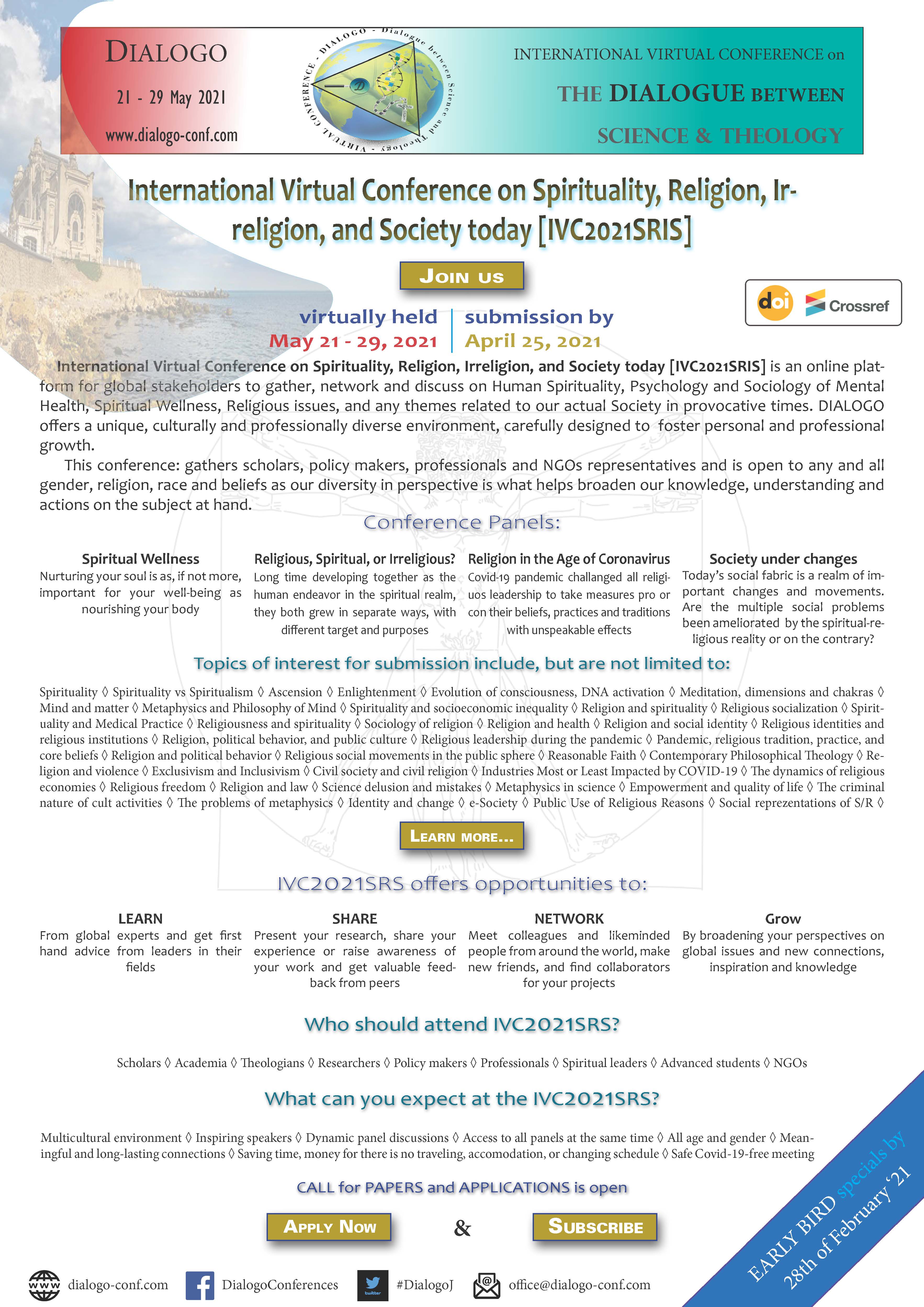 International Virtual Conference on Spirituality, Religion, Irreligion, and Society today