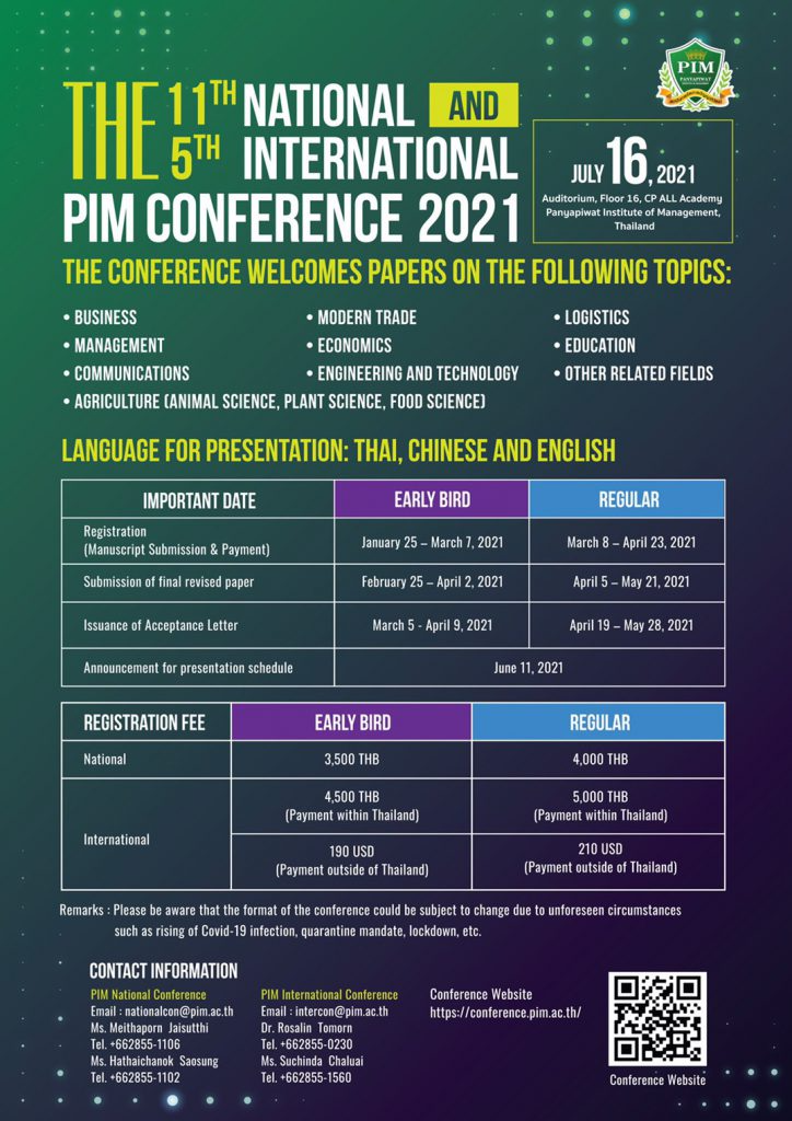 The 11th National and The 5th International PIM Conference 2021 July 16, 2021